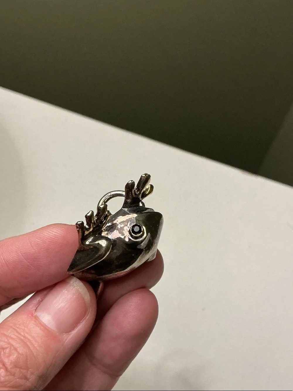 Mexican Silver Hand Crafted Frog Brooch Pendant Set of Two Rhinestones
